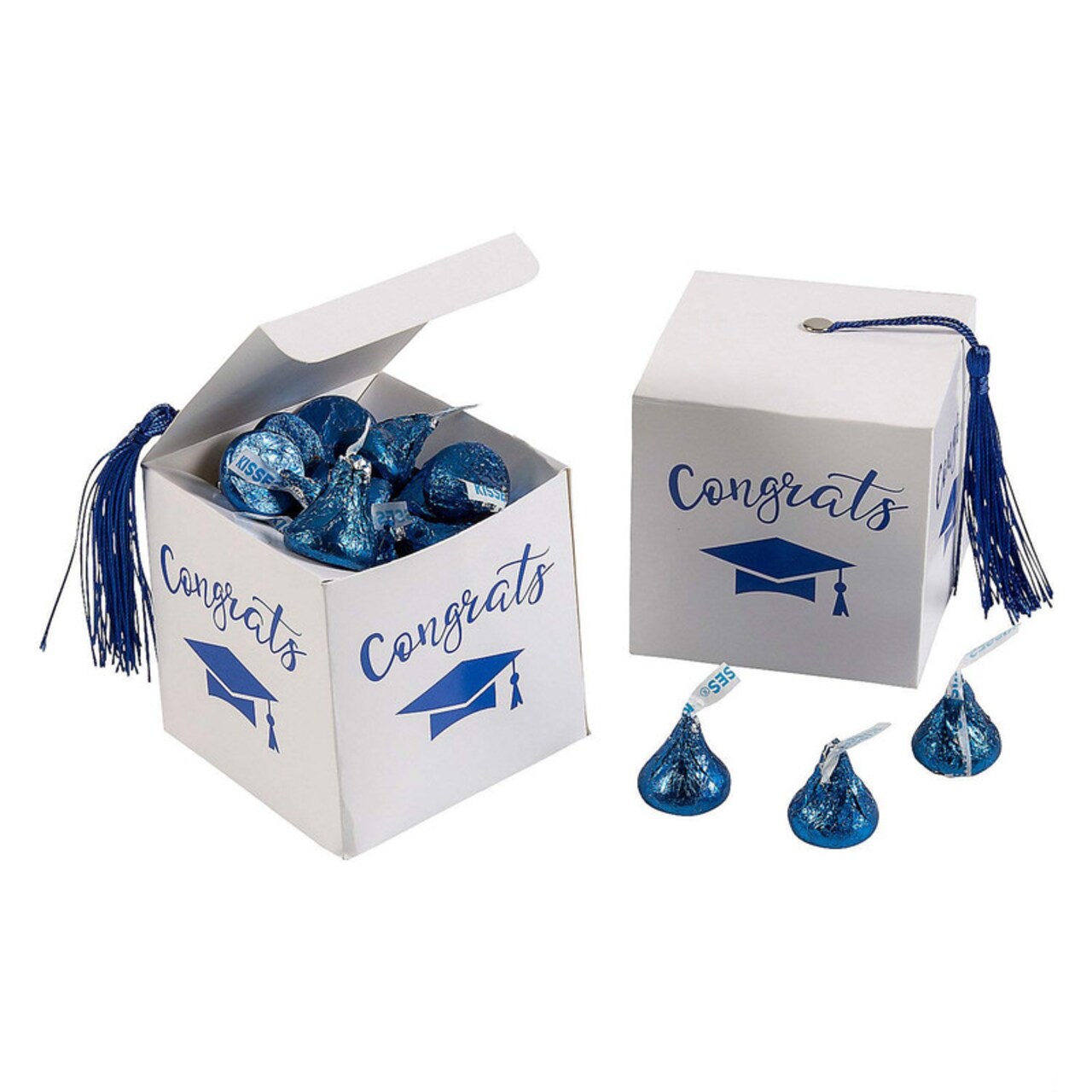 Graduation Favor Boxes with Blue Tassel & Blue Hershey’s Kisses Kit for 25